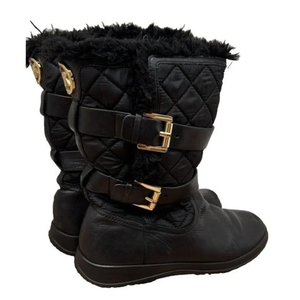 Michael Kors Black Quilted Faux Fur Trim Buckle‎ Boots AQ13G 7M